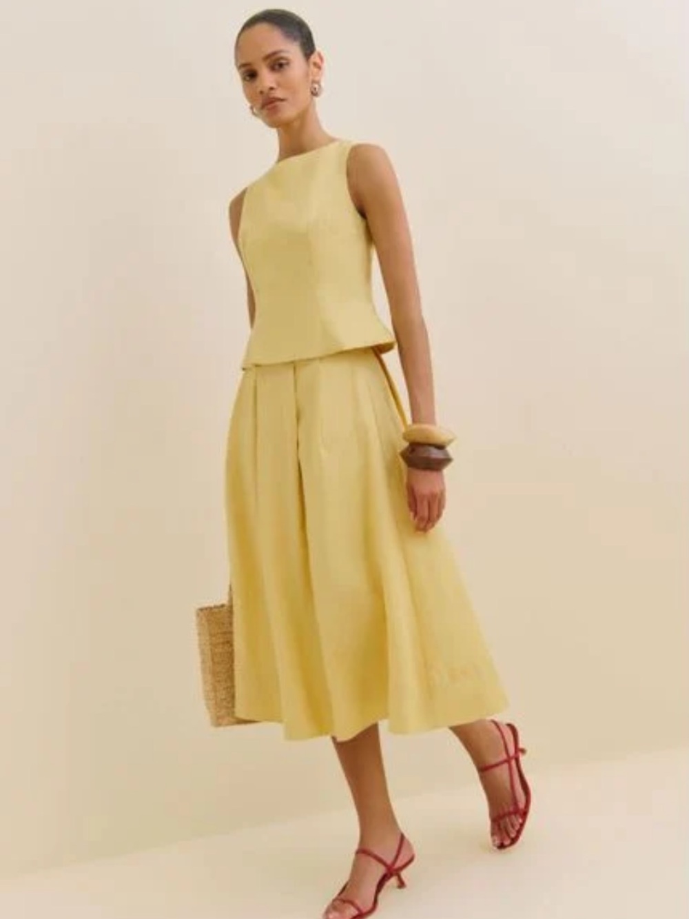 Reformation Yellow Linen Two-Piece Set - Sleeveless Top & Skirt